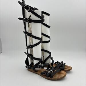 Balenciaga Black Leather Gladiator Papier Sandals Women's 36